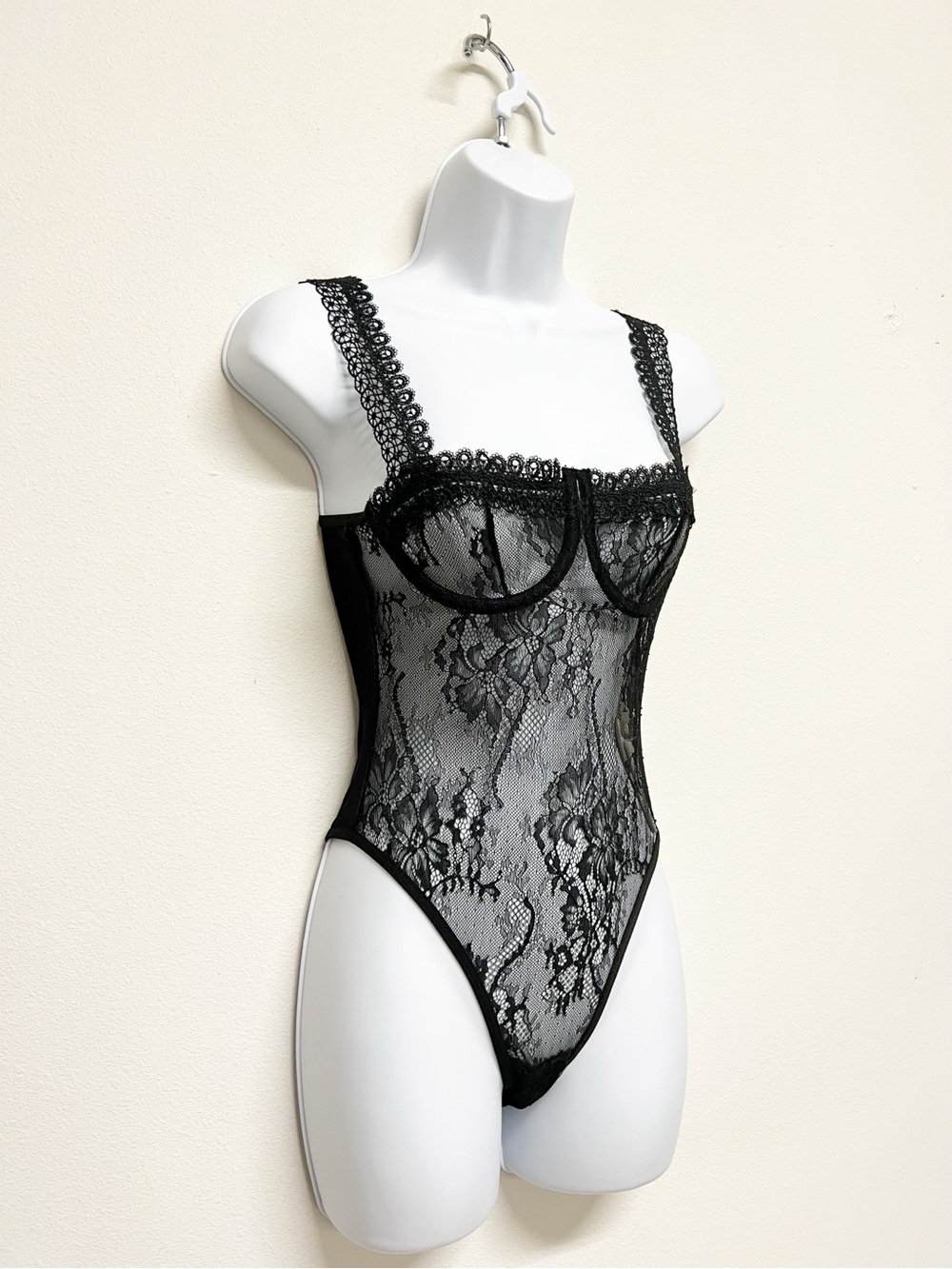 Commense Womens Black Lace Underwire Semi Sheer Lace Bustier Bodysuit Size XS - Picture 4 of 12